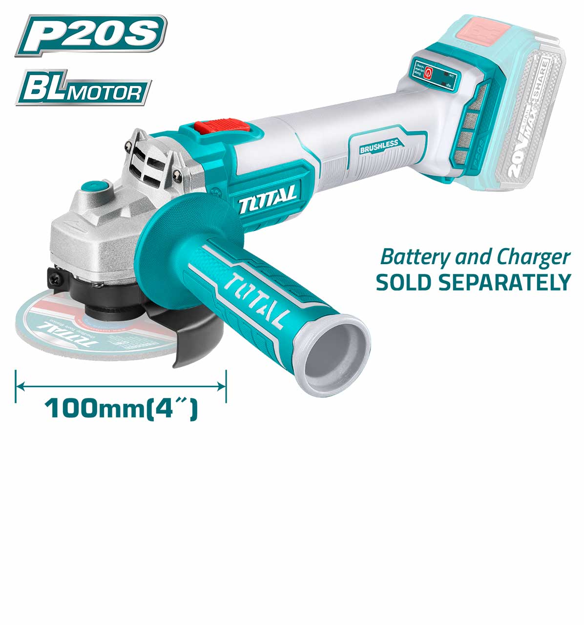 TAGLI-201008 משחזת זווית נטענת 4.5" מבית TOTAL (גוף בלבד) אחריות שנה! – תמונה 1